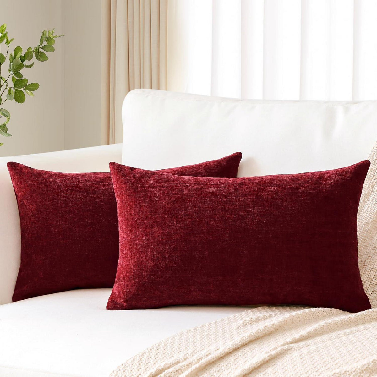 2er Set Chenille Kissenbezüge Rot 30x50 cm - Weich & Dekorativ