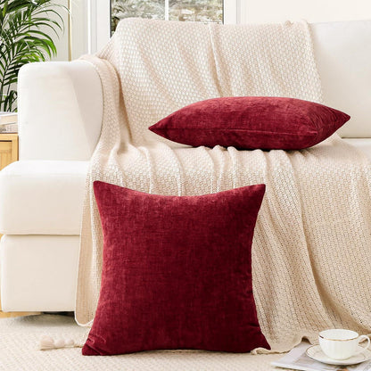 2er Set Chenille Kissenbezüge Rot 30x50 cm - Weich & Dekorativ