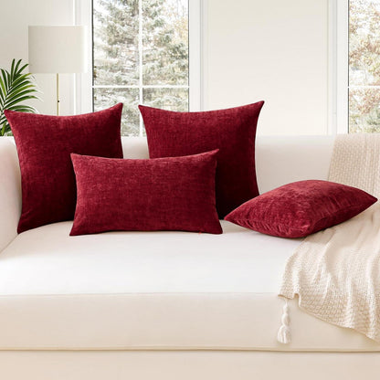 2er Set Chenille Kissenbezüge Rot 30x50 cm - Weich & Dekorativ
