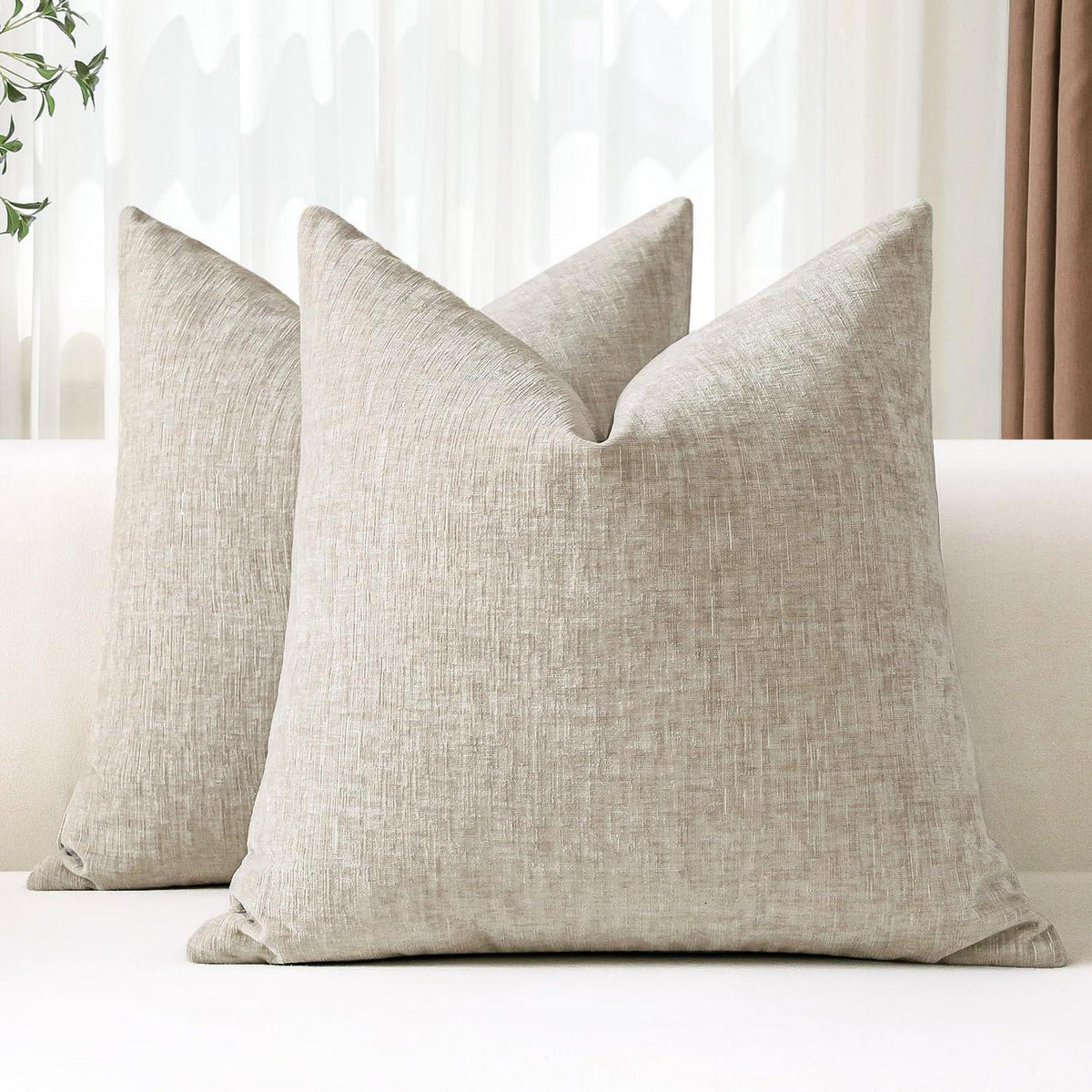 2x Chenille Kissenbezug 45x45cm Beige – Weich & Dekorativ
