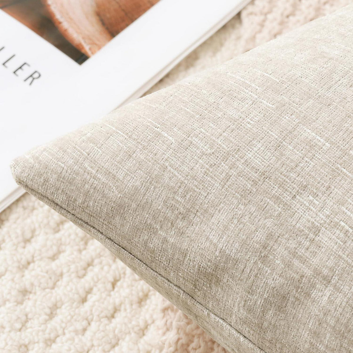 2x Chenille Kissenbezug 45x45cm Beige – Weich & Dekorativ