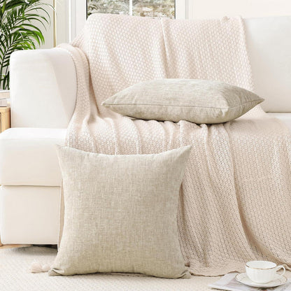 2x Chenille Kissenbezug 45x45cm Beige – Weich & Dekorativ