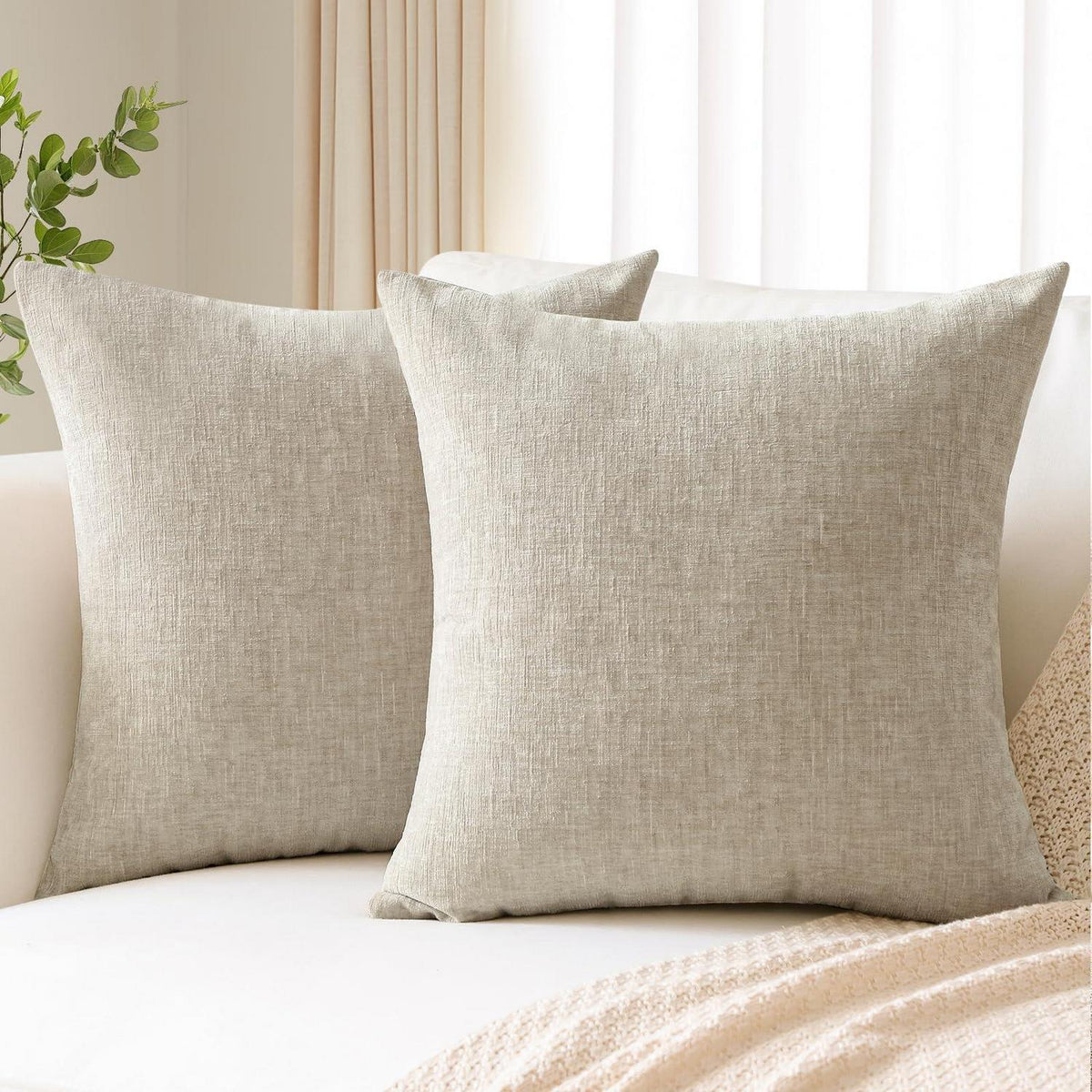 2x Chenille Kissenbezug 45x45cm Beige – Weich & Dekorativ