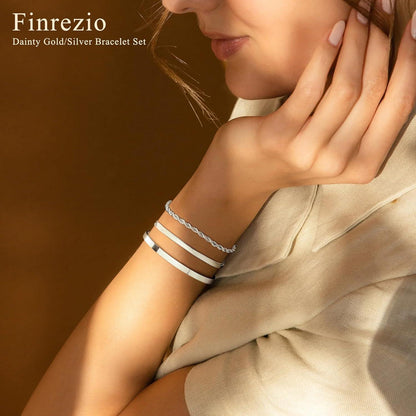 Finrezio Damen Armband Set Gold 14 Karat Edelstahl 3-5 Stück Verstellbar Silber