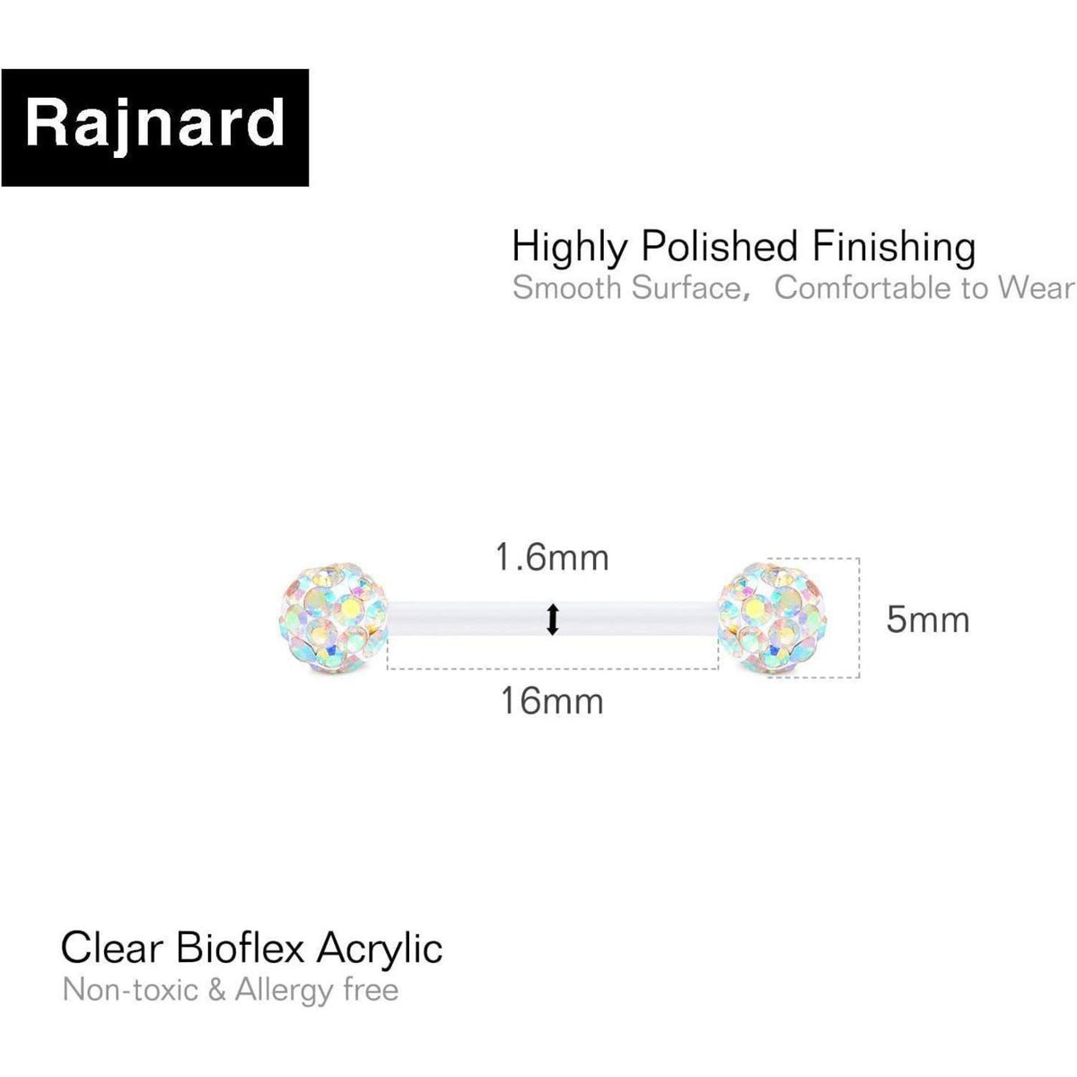 Klarer Bioflex Zungenpiercing Barbell 1,6x16mm | 12-38mm