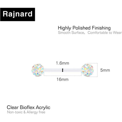 Klarer Bioflex Zungenpiercing Barbell 1,6x16mm | 12-38mm