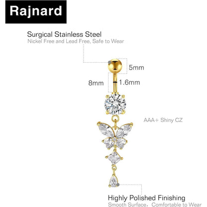 Bauchnabelpiercing Schmetterling Chirurgenstahl Gold Silber 8mm