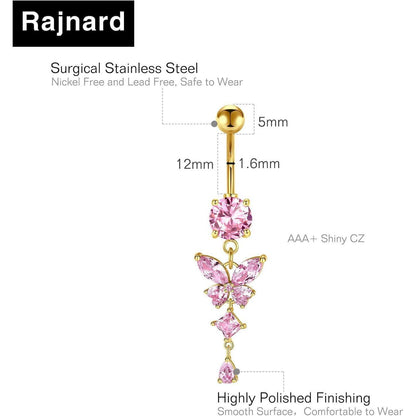 Bauchnabelpiercing Schmetterling Chirurgenstahl Gold Silber 12mm