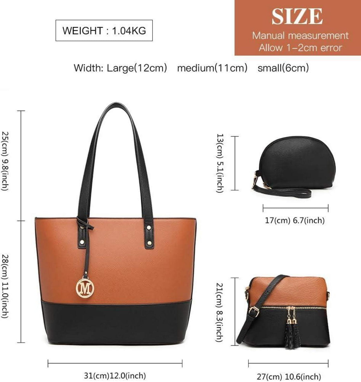 Miss Lulu Damen 3 Stück Handtaschen Set Henkeltasche Shopper