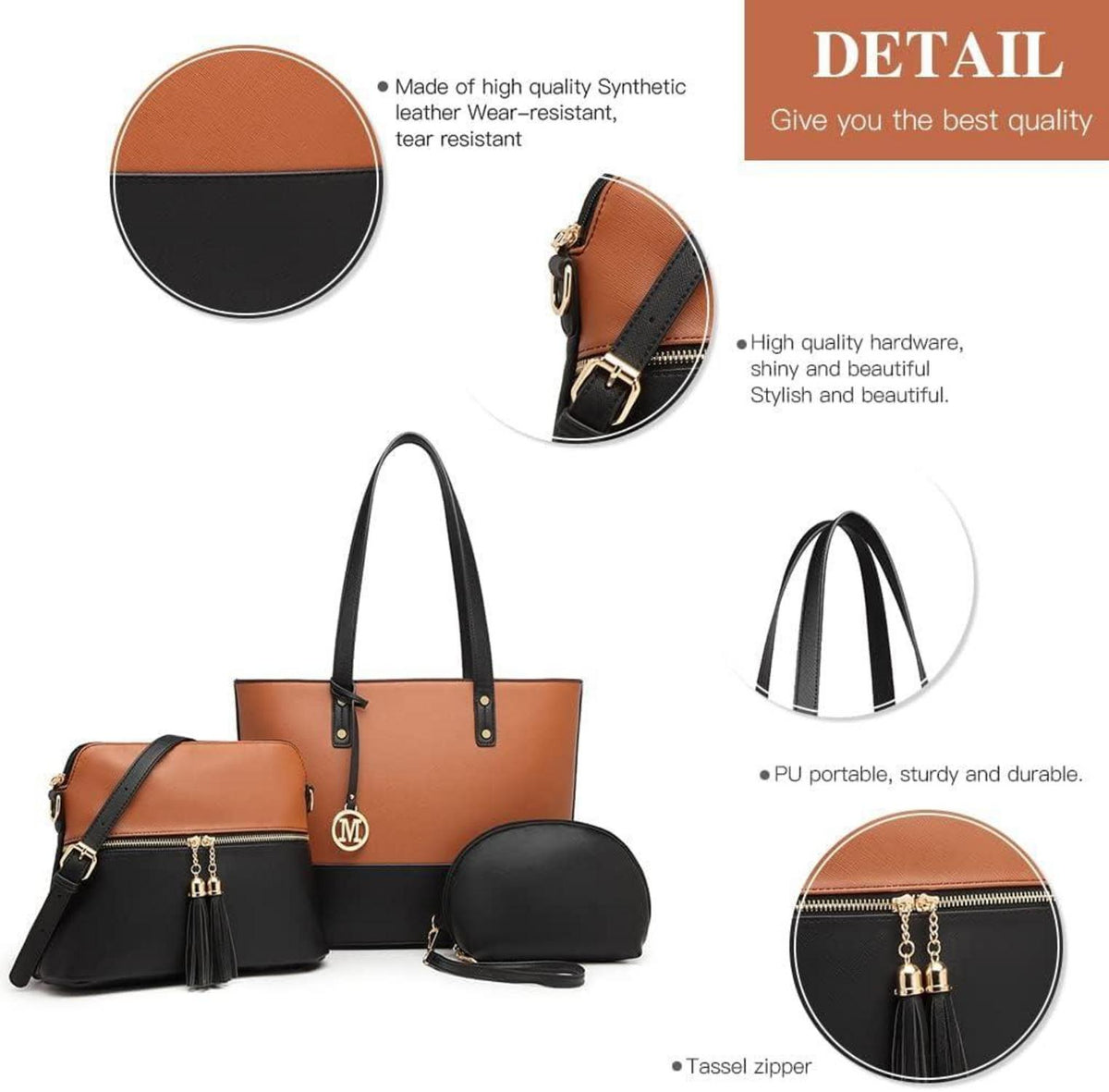Damen Handtasche 3-teiliges Set Shopper Umhängetasche Geldbörse