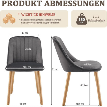 Samt Esszimmerstühle Set Dunkelgrau mit Holzbeinen