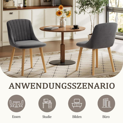 Samt Esszimmerstühle Set Dunkelgrau mit Holzbeinen