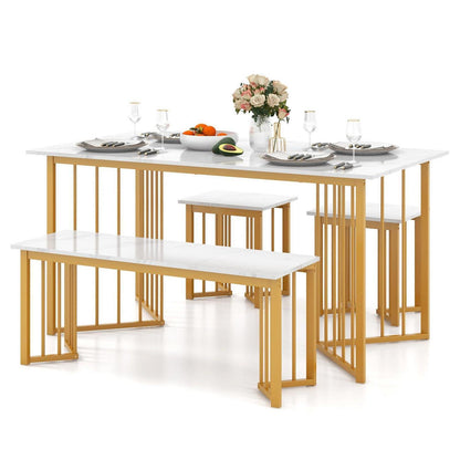 Esszimmer Set 4-teilig mit Marmoroptik & Barhockern