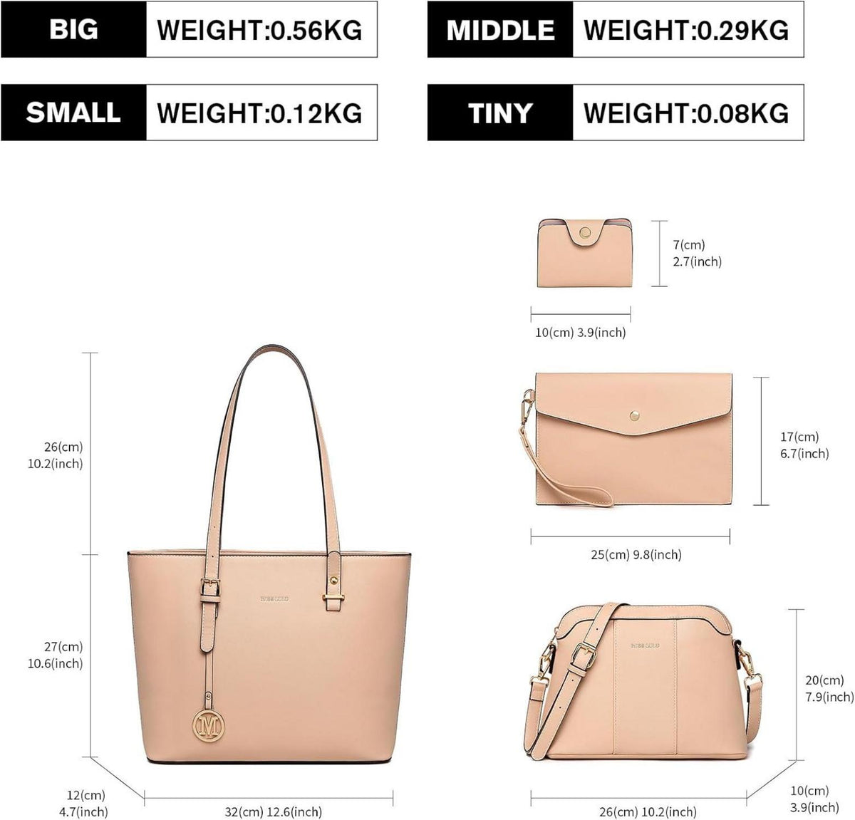 4-teiliges Damen Handtaschen-Set Umhängetasche Geldbörse Clutch