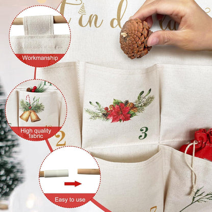 Adventskalender Stoff zum Aufhängen, 24 Fächer, Beige