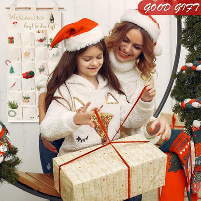 Adventskalender Stoff zum Aufhängen, 24 Fächer, Beige