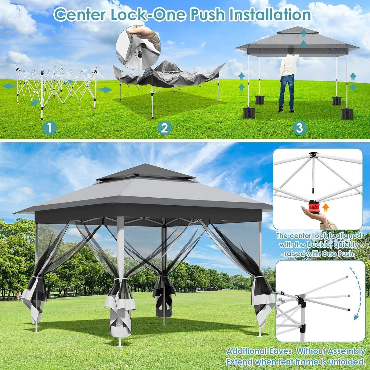 3x3m Pavillon mit Moskitonetzen, wasserdicht & stabil