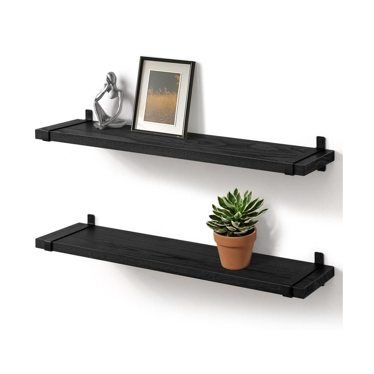 Wandregal Holz Schwarz 60cm 2er Set mit U-Halterung