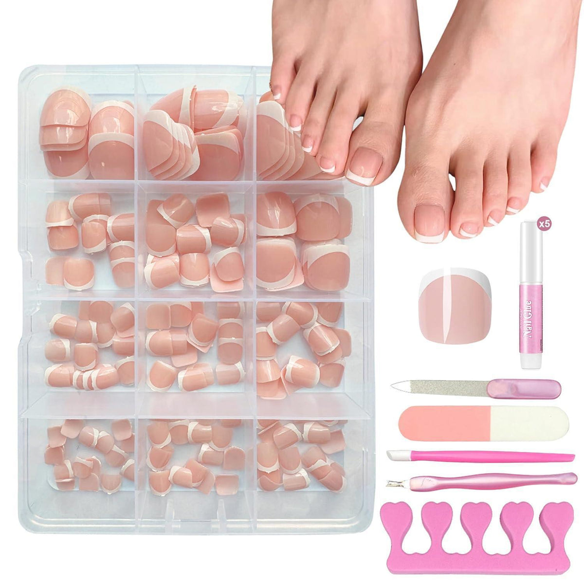 240er Set Falsche Fußnägel French Design Weiß