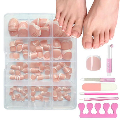 240er Set Falsche Fußnägel French Design Weiß