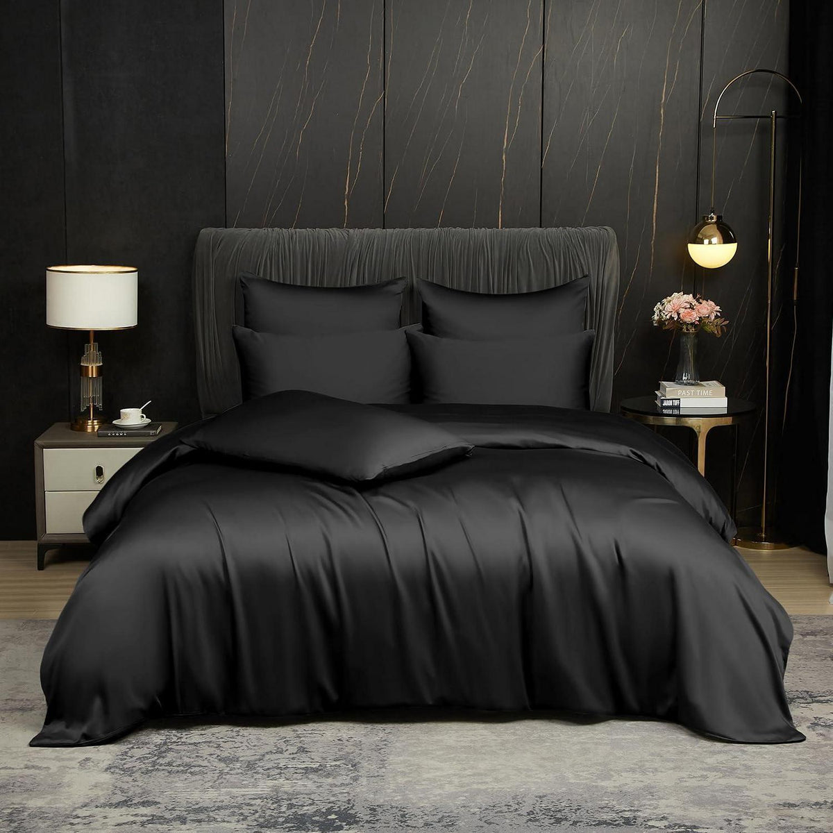 Bambus Bettwäsche Set 200x200 cm | Atmungsaktiv & Kühlend Schwarz
