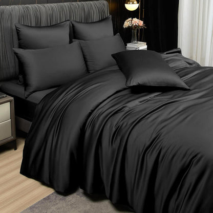 Bambus Bettwäsche Set 200x200 cm | Atmungsaktiv & Kühlend Schwarz