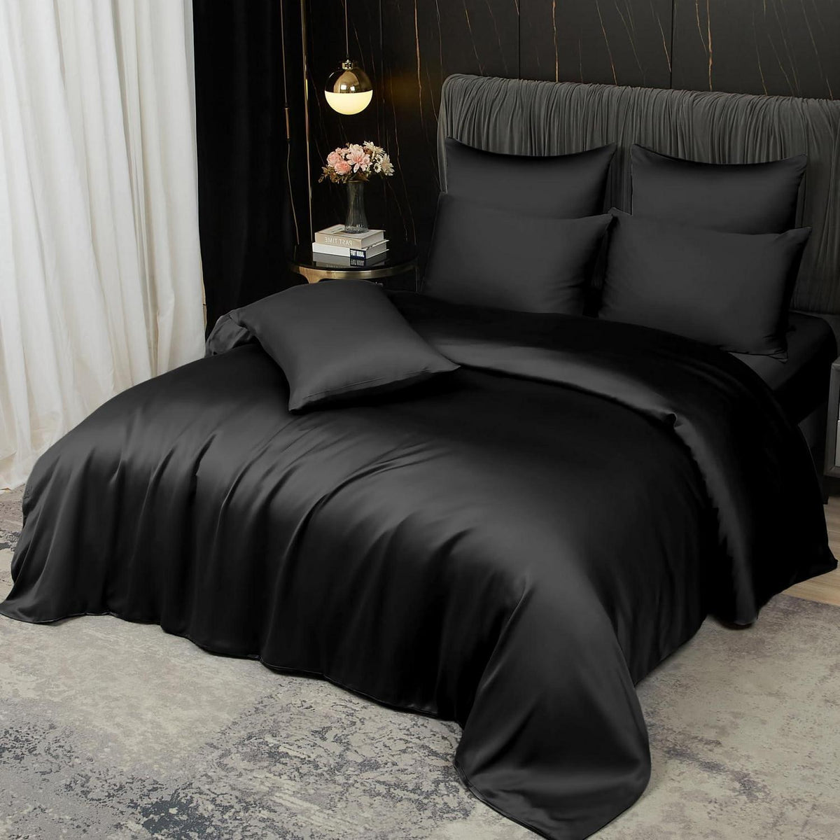 Bambus Bettwäsche 220x240 cm Schwarz | Atmungsaktiv & Kühlend