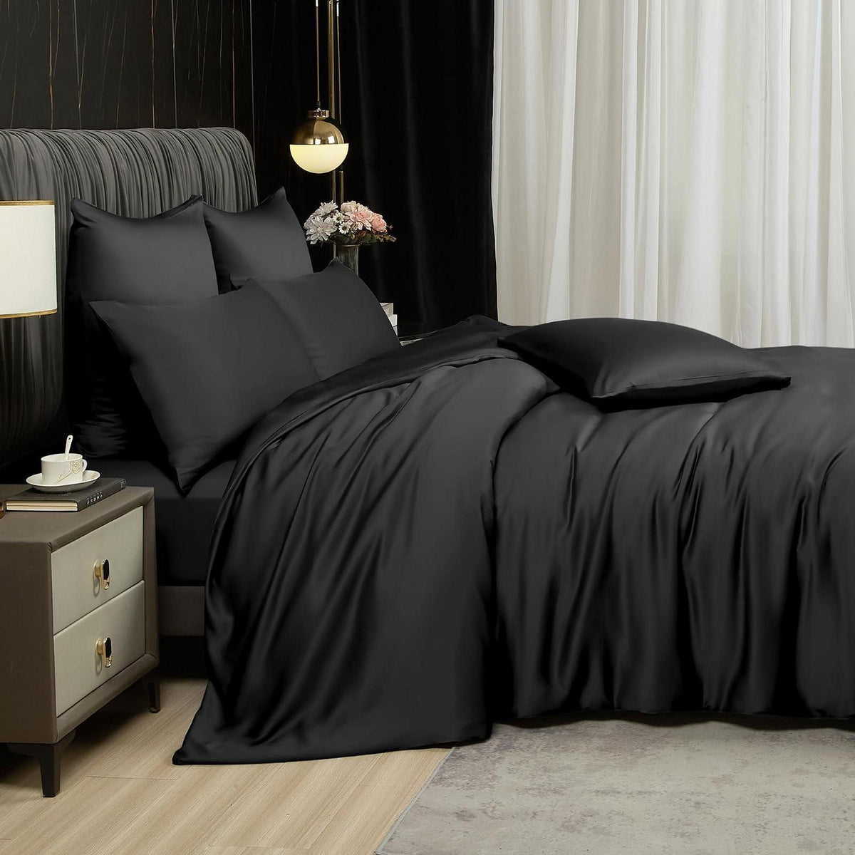 Bambus Bettwäsche 220x240 cm Schwarz | Atmungsaktiv & Kühlend