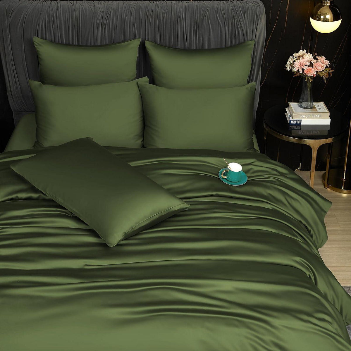 Bambus Bettwäsche Set 220x240 cm Olivgrün – Kühlend & Atmungsaktiv