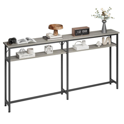 Konsolentisch schmal extra lang mit 2 Etagen und Stauraum, 180 cm, Grau