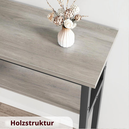 Konsolentisch schmal extra lang mit 2 Etagen und Stauraum, 180 cm, Grau