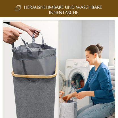 Wäschekorb mit Deckel & Wäschesack – 140L, Grau