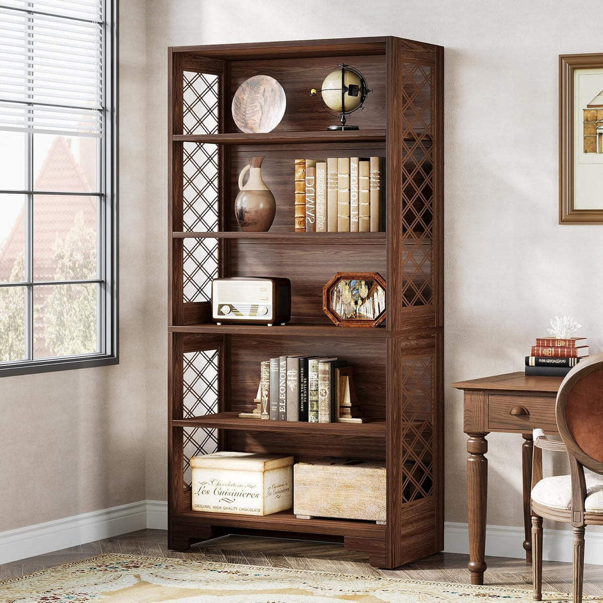 Vintage Bücherregal 180cm – 6-Stöckiges Standregal Holz