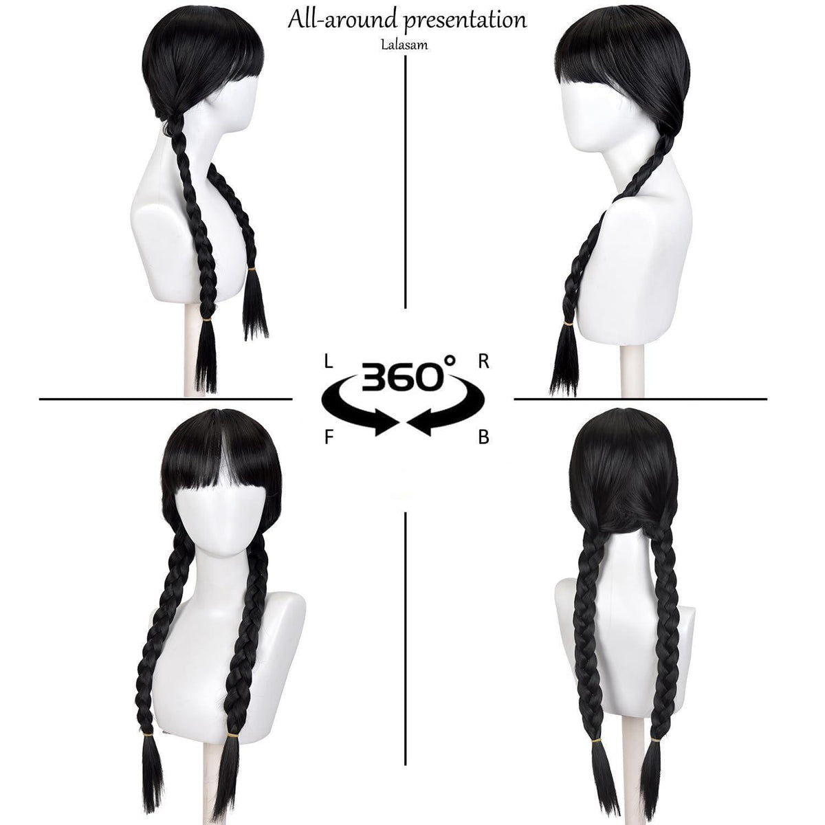 Mittwoch Cosplay Perücke mit Halskette – Schwarz mit Pony