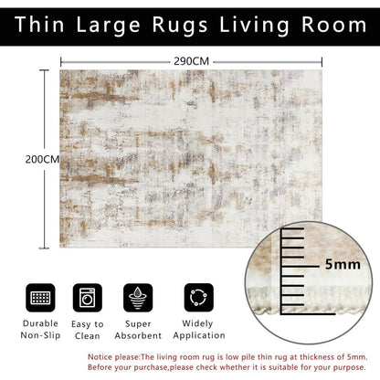 Wohnzimmerteppich 200x290cm Kurzflor Beige Braun Modern Waschbar
