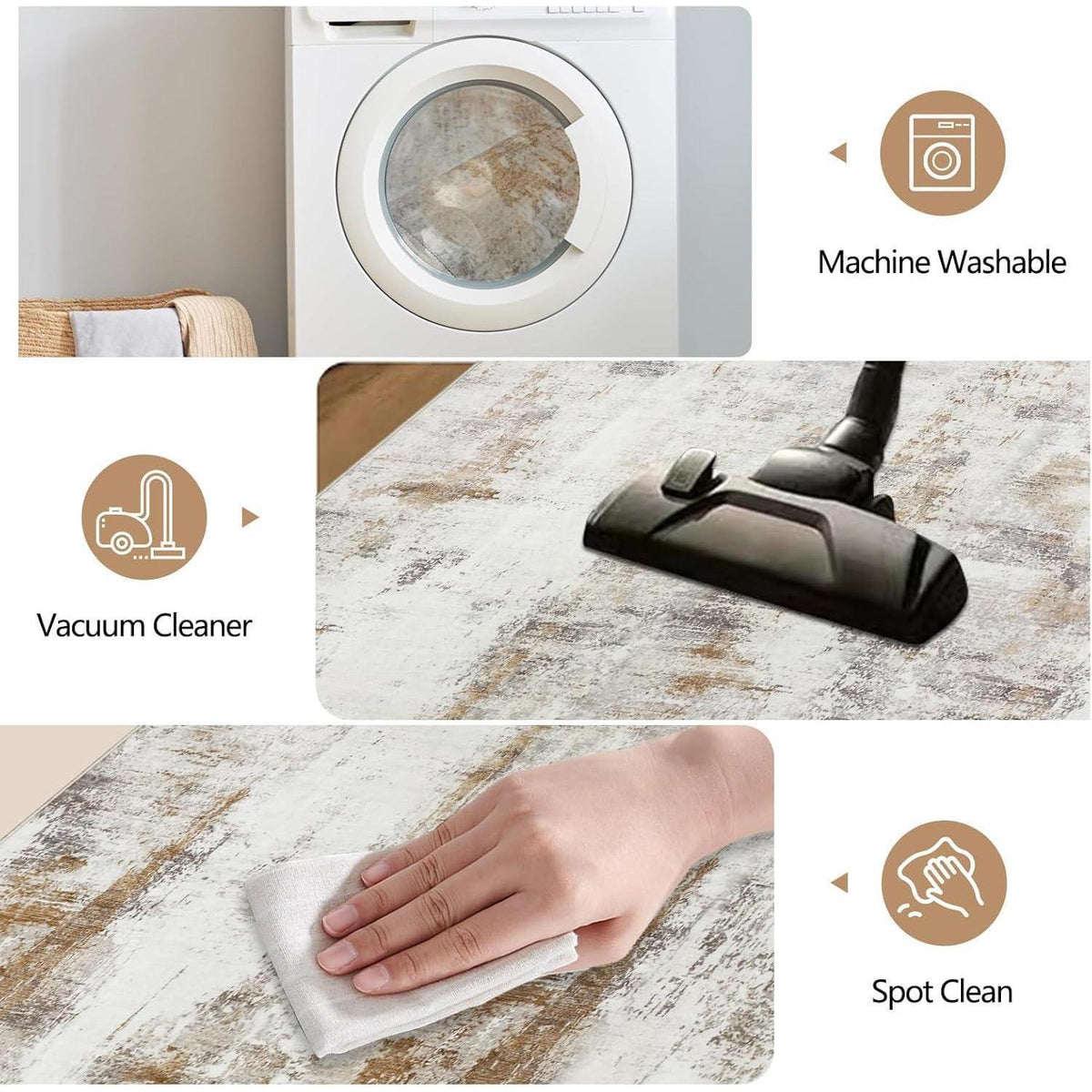 Wohnzimmerteppich 200x290cm Kurzflor Beige Braun Modern Waschbar