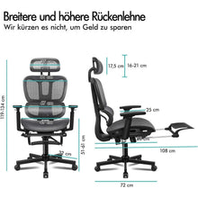 Ergonomischer Bürostuhl mit Kopfstütze und 180 kg Belastbarkeit - Grau