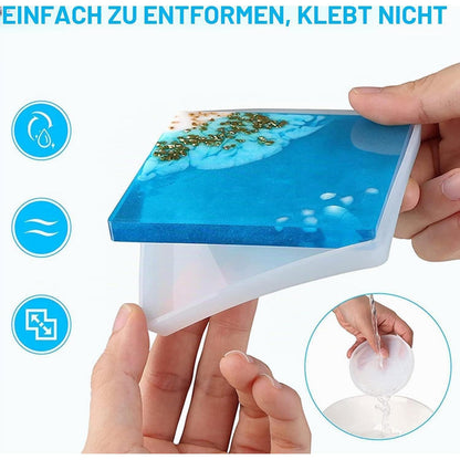 Silikonform Set für Harz Untersetzer – 15 Stück, Rund, Quadrat, Achteck
