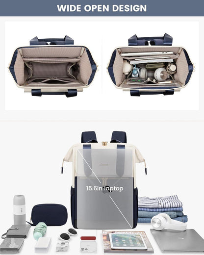 LOVEVOOK Rucksack Damen Blau 15,6 Zoll Laptopfach wasserdicht Beige-Blau
