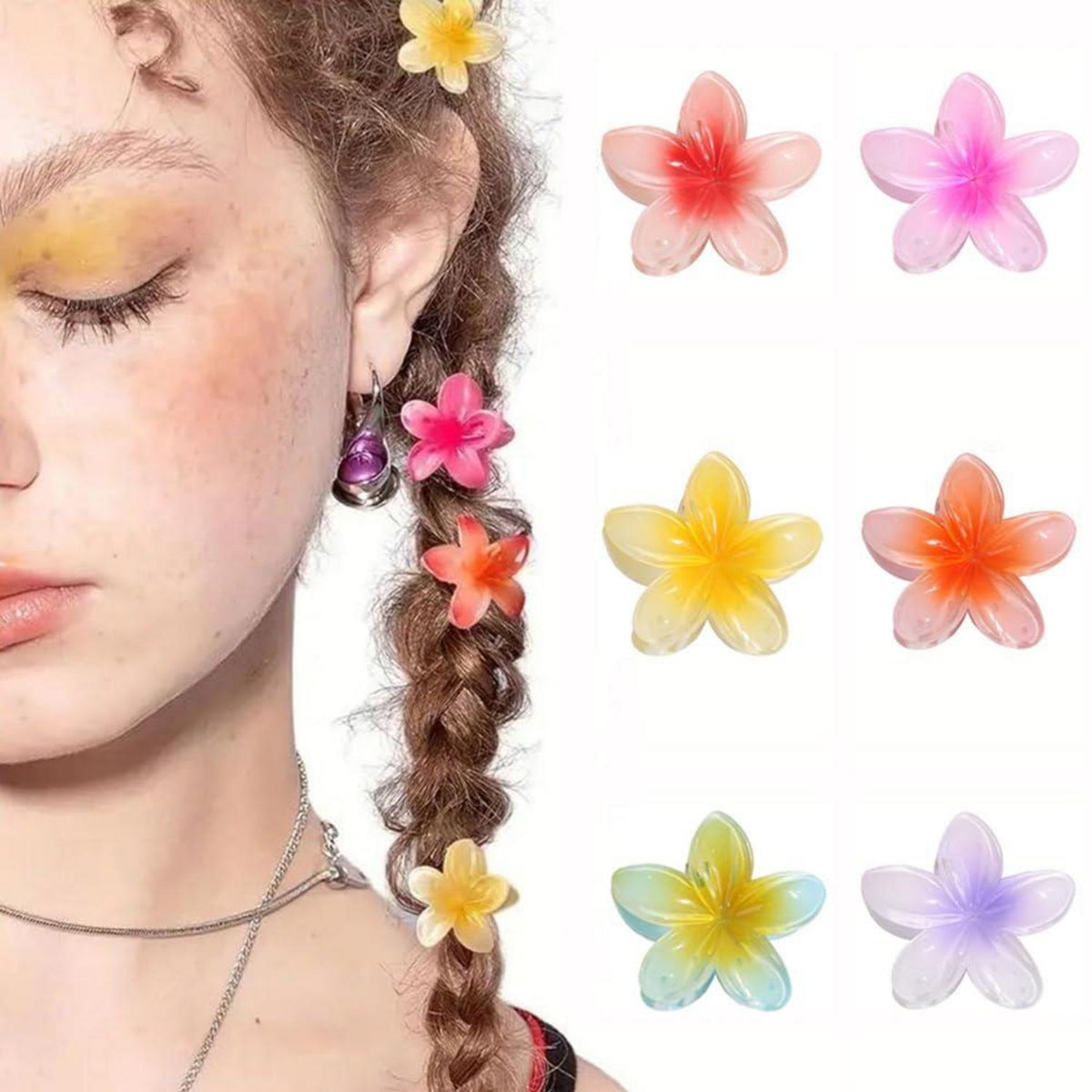 6er Set Niedliche Blumen Haarklammern Acryl Clips 4cm