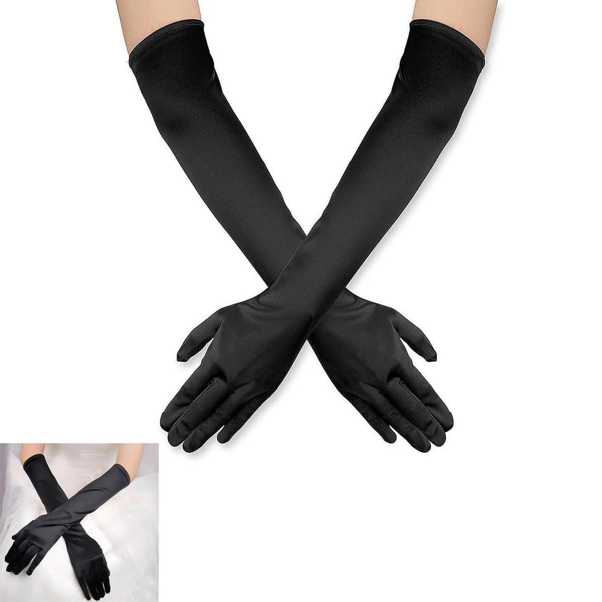 Lange schwarze Handschuhe elegant für Damen 53cm