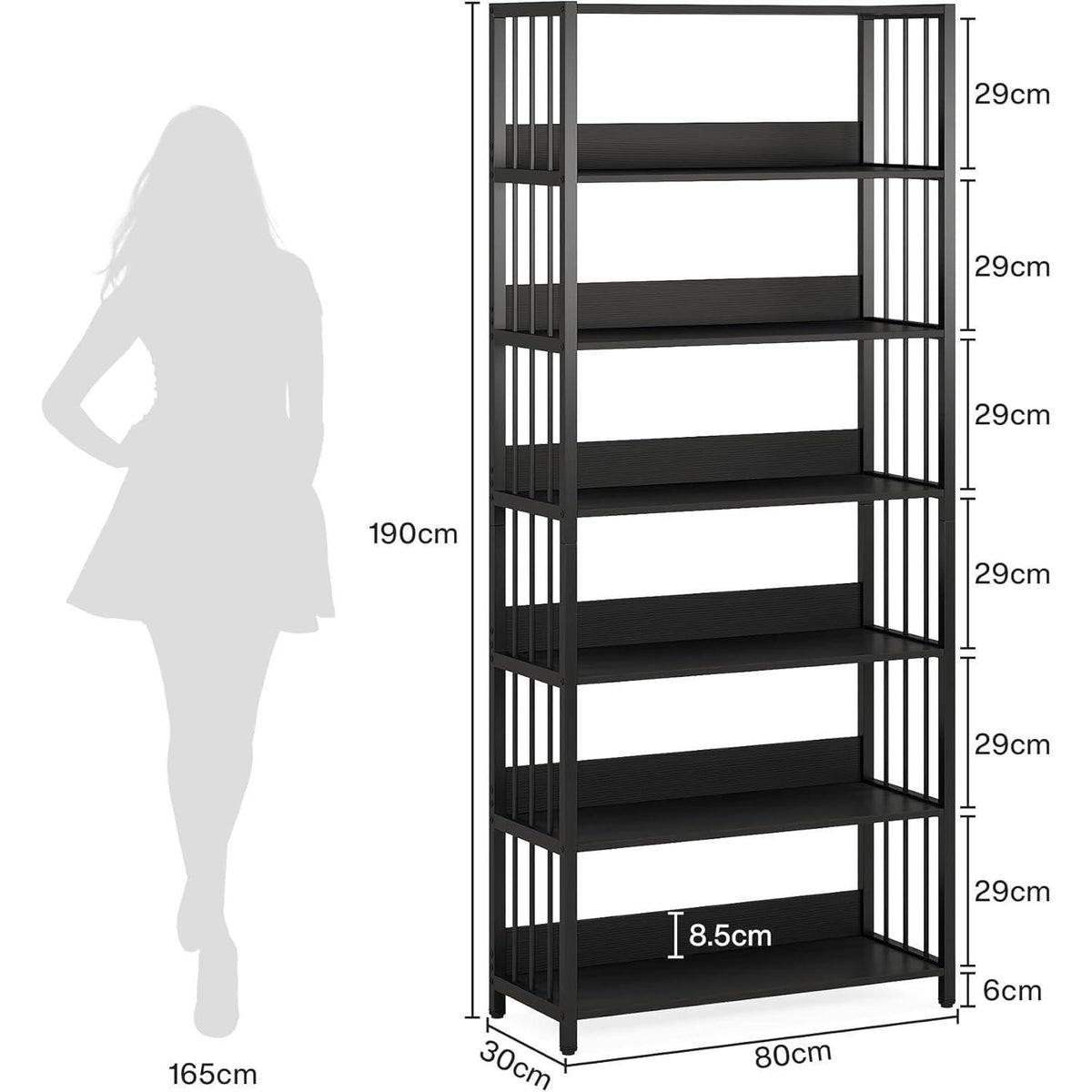 Industrie Bücherregal 6-Ebenen, 190cm Standregal für Wohnzimmer
