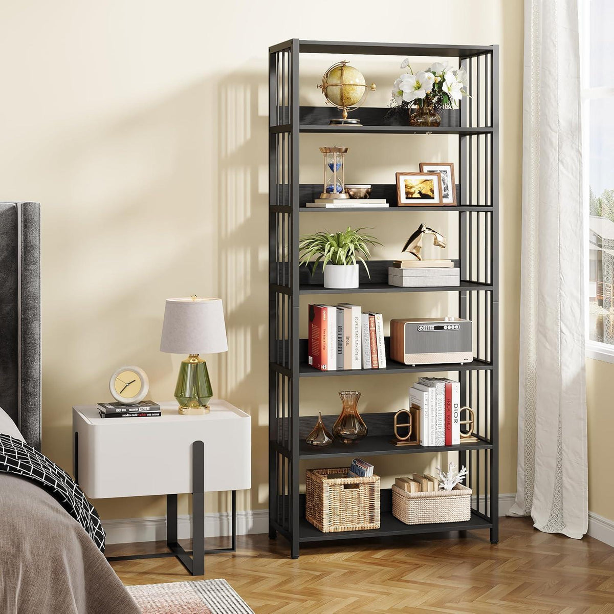 Industrie Bücherregal 6-Ebenen, 190cm Standregal für Wohnzimmer