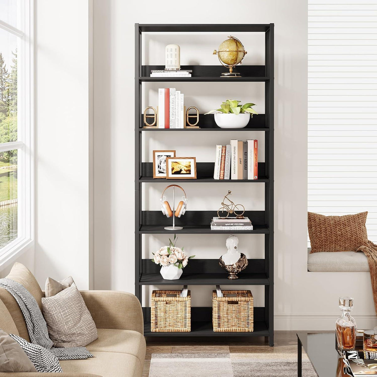 Industrie Bücherregal 6-Ebenen, 190cm Standregal für Wohnzimmer