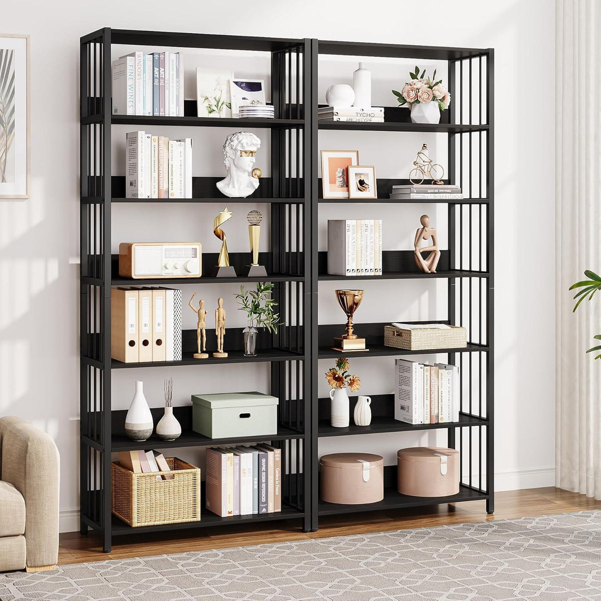 Industrie Bücherregal 6-Ebenen, 190cm Standregal für Wohnzimmer