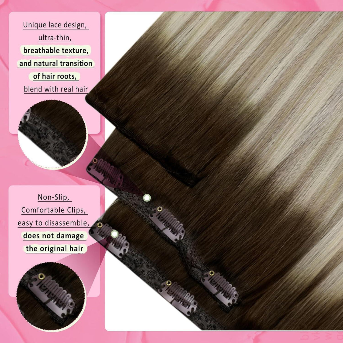 Clip-in Echthaar Extensions Dunkelbraun Ombre Blond 50cm