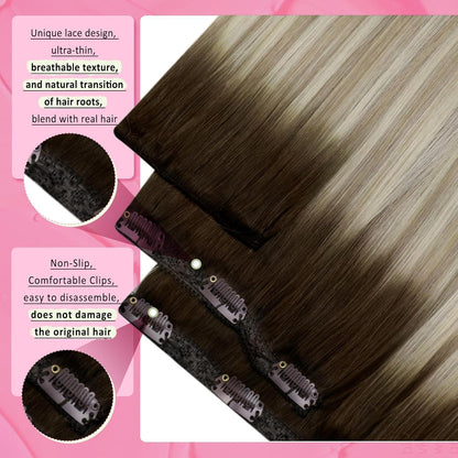 Clip-in Echthaar Extensions Dunkelbraun Ombre Blond 50cm