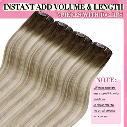 Clip-in Echthaar Extensions Dunkelbraun Ombre Blond 50cm