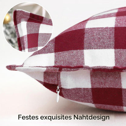 Weihnachtliche Tartan Kissenbezüge 2er Set Rot Weiß 40x40cm