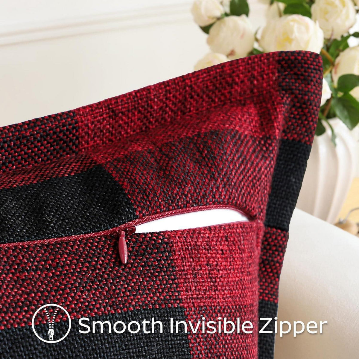 2x Kissenbezug Buffalo Plaid Schwarz Rot 40x40cm